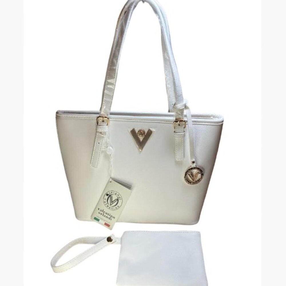 Valentino Orlandi Vegan Leather Tote and Wristlet Gold-Tone Hardware NWT
